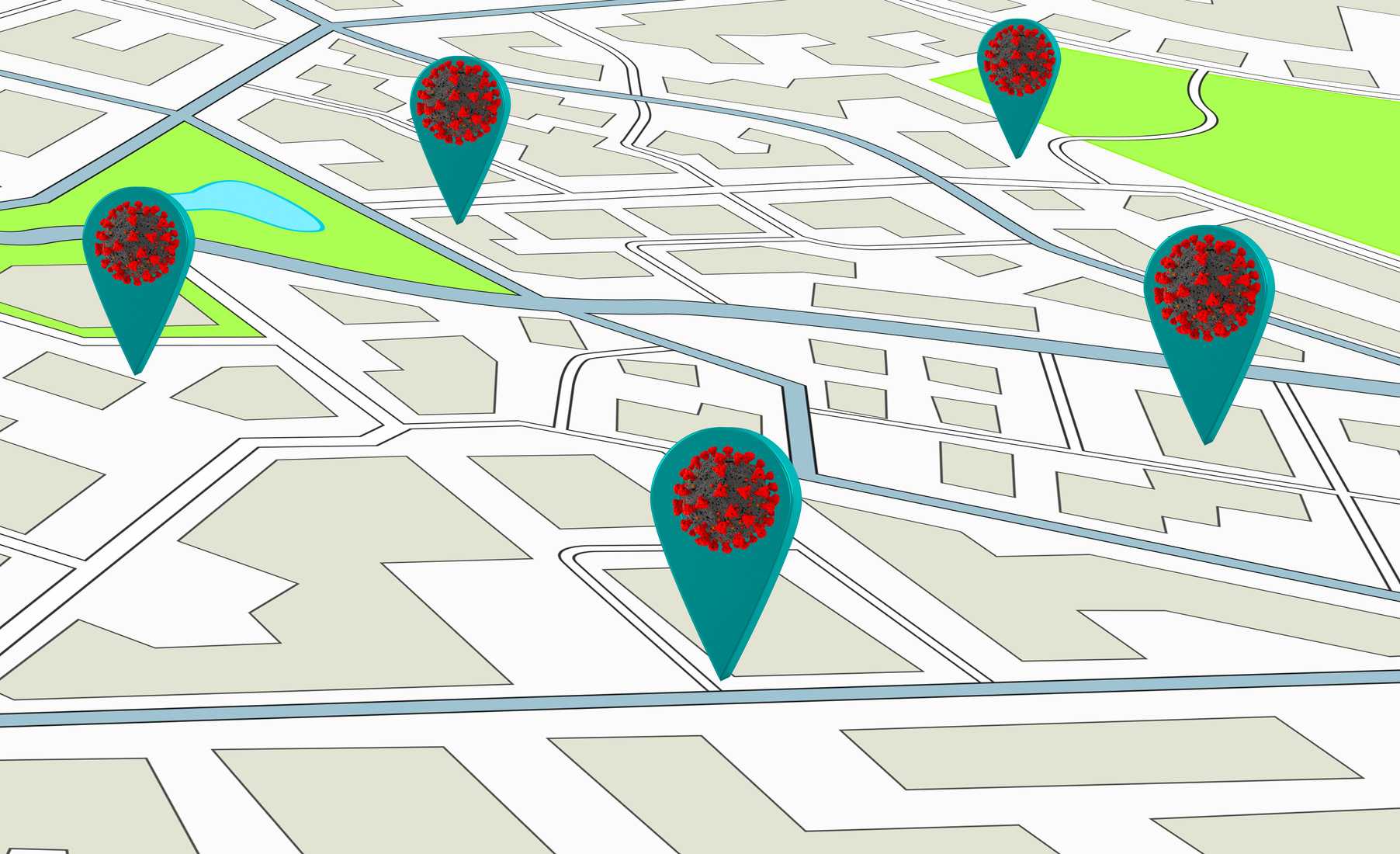 3D Render of Gps Navigator Showes Points with High Number of Covid-19 Contagion